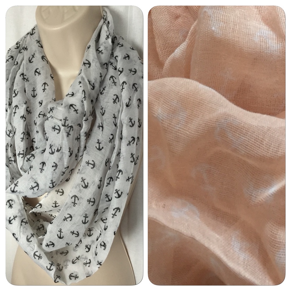 New Peach and White Anchor Infinity Scarf